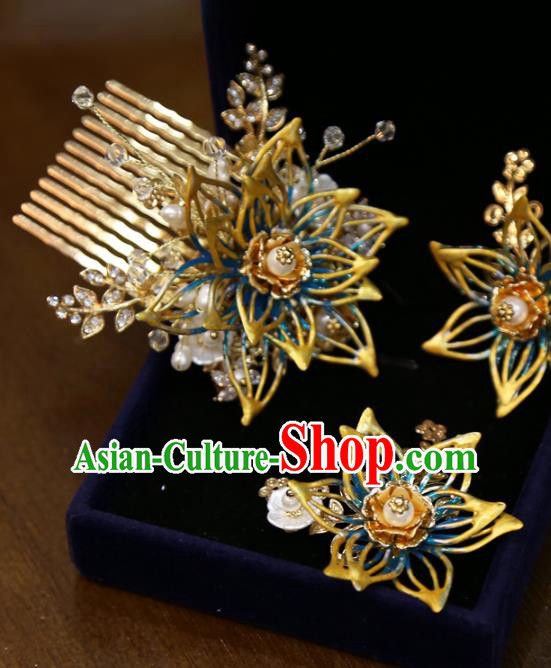 Chinese Classical Hairpins Hair Accessories Traditional Wedding Flowers Hair Combs Full Set