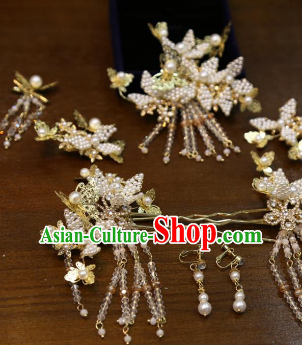 Chinese Classical Hair Sticks Hair Accessories Traditional Wedding Beads Hairpins Complete Set