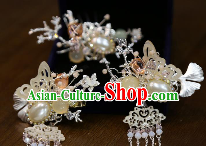 Chinese Classical Pearl Butterfly Hair Sticks Hair Accessories Traditional Wedding Shell Ginkgo Leaf Hairpins
