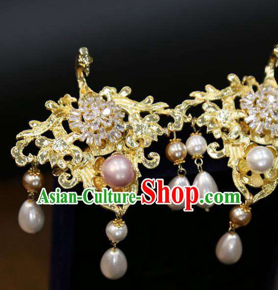 Chinese Classical Zircon Hair Sticks Hair Accessories Traditional Wedding Golden Hairpins