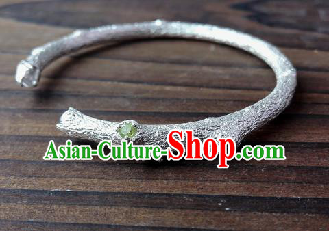 Chinese Traditional Gems Bangle Accessories Handmade Silver Carving Branch Bracelet Jewelry