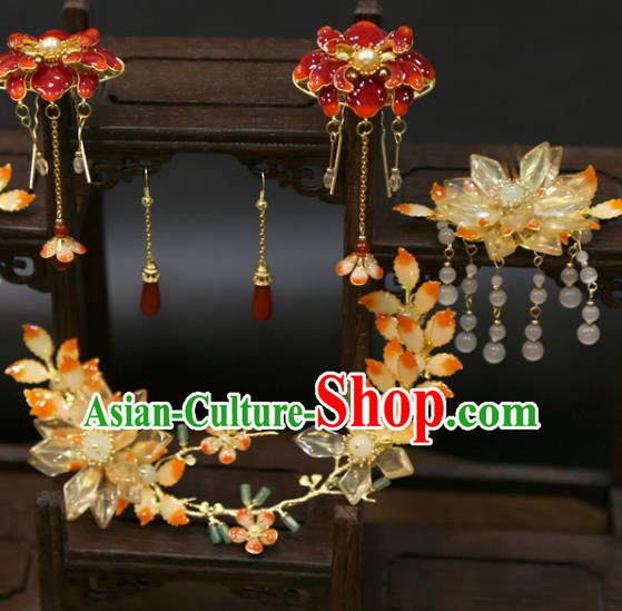Chinese Wedding Hair Sticks Classical Hair Accessories Traditional Xiuhe Suit Lotus Hairpins Full Set