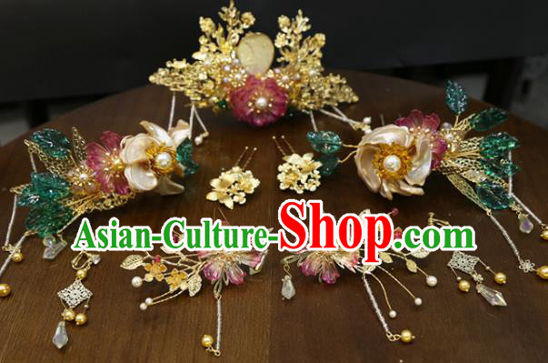 Chinese Traditional Xiuhe Suit Hair Accessories Wedding Bride Hair Crown Tassel Hairpins Full Set