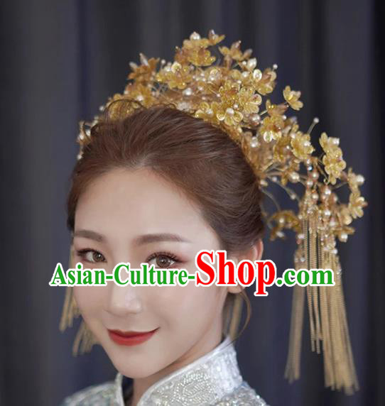 Chinese Bride Phoenix Coronet Xiuhe Suit Hair Accessories Traditional Wedding Golden Hair Crown