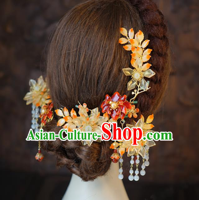 Chinese Wedding Hair Sticks Classical Hair Accessories Traditional Xiuhe Suit Lotus Hairpins Full Set