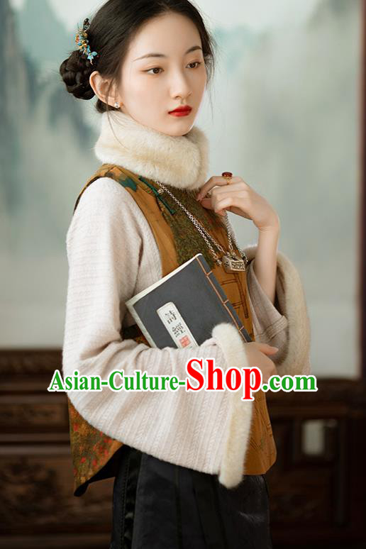 Chinese Women Traditional Tang Suit Vest National Clothing Ginger Silk Waistcoat