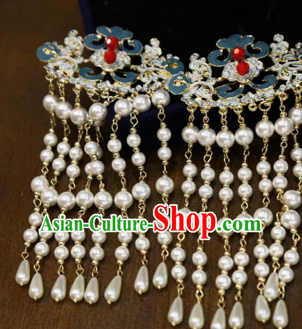 Chinese Wedding Beads Tassel Hair Claws Traditional Classical Hair Accessories Xiuhe Suit Blueing Hair Sticks