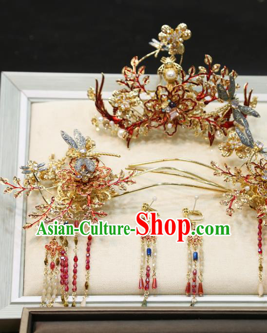 Chinese Xiuhe Suit Hair Crown Hairpins Classical Hair Accessories Traditional Wedding Headwear Complete Set