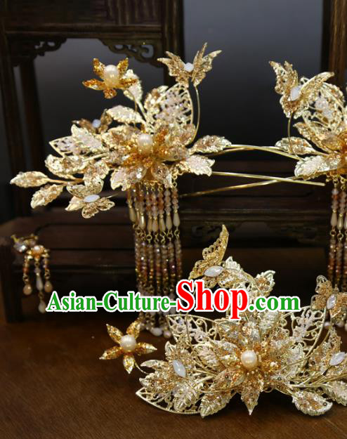 Chinese Xiuhe Suit Hairpins Classical Hair Accessories Traditional Wedding Tassel Hair Sticks Full Set