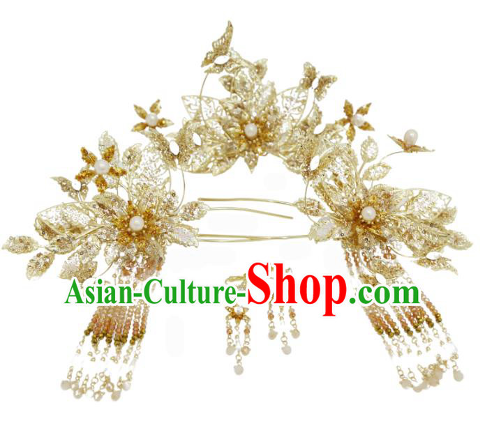 Chinese Xiuhe Suit Hairpins Classical Hair Accessories Traditional Wedding Tassel Hair Sticks Full Set