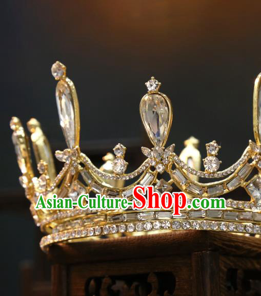 Top Grade Handmade Europe Princess Wedding Hair Jewelry Zircon Accessories Golden Round Royal Crown