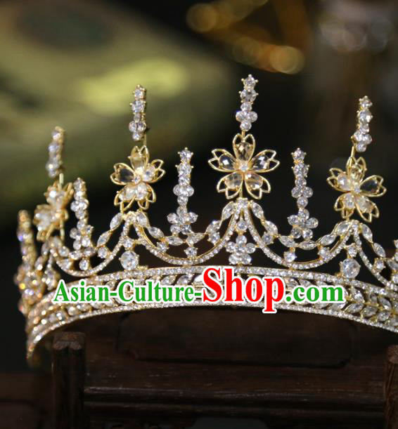 Top Grade Europe Princess Wedding Hair Jewelry Zircon Accessories Handmade Golden Royal Crown