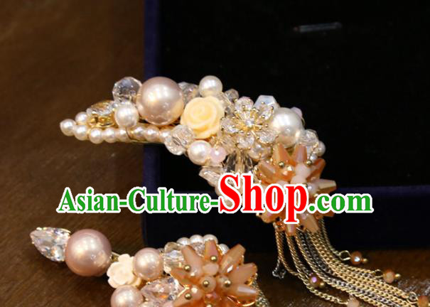 Chinese Traditional Classical Hair Accessories Wedding Pearls Hair Claws Xiuhe Suit Tassel Hair Sticks