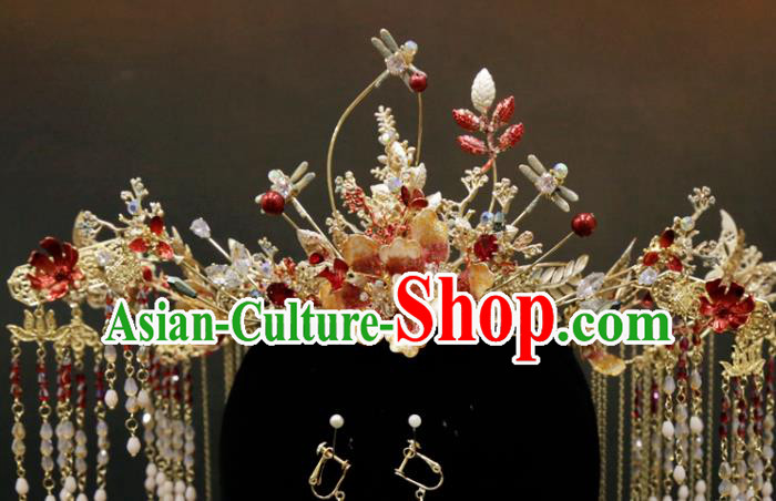 Chinese Classical Hair Crown Wedding Xiuhe Suit Flowers Phoenix Coronet Traditional Hair Accessories