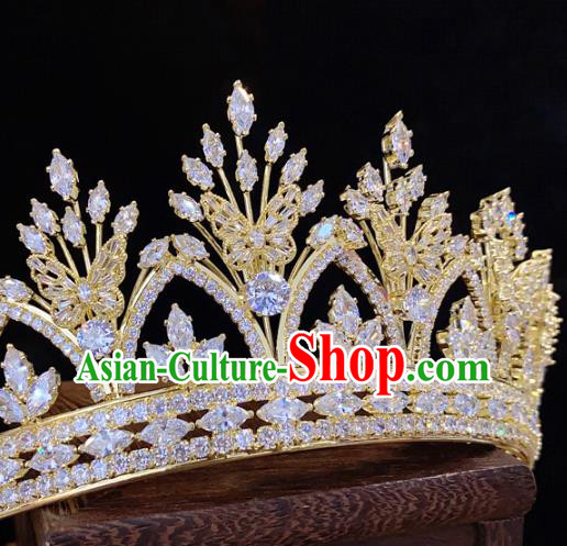 Top Grade Europe Princess Wedding Hair Jewelry Handmade Golden Zircon Royal Crown Bride Crystal Accessories