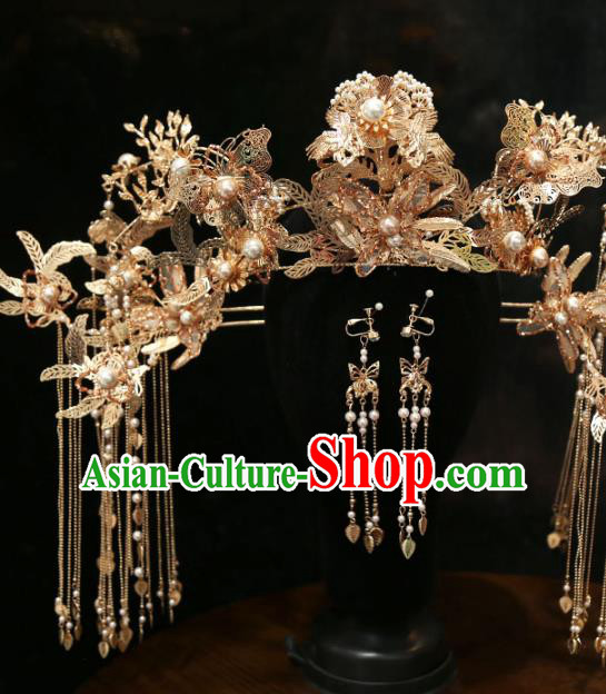 Chinese Wedding Xiuhe Suit Phoenix Coronet Traditional Hair Accessories Classical Butterfly Hair Crown Hairpins Full Set