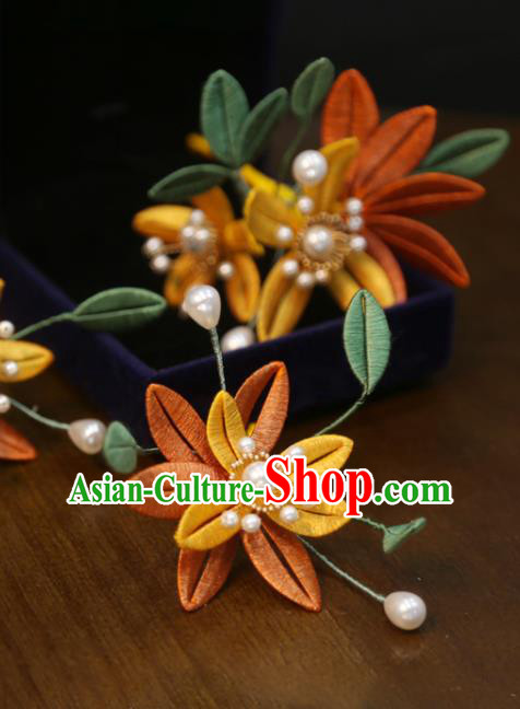 Chinese Wedding Silk Flower Hair Stick Traditional Classical Hair Accessories Xiuhe Suit Hair Claws