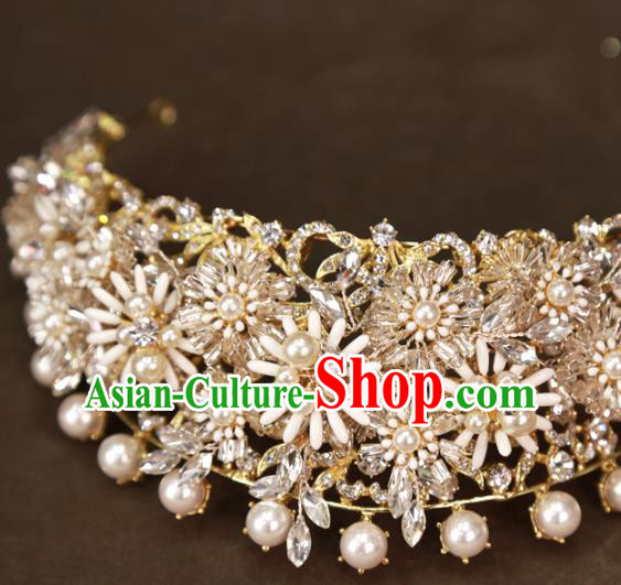 Europe Princess Pearls Royal Crown Hair Jewelry Bride Hair Accessories Wedding Daisy Hair Clasp