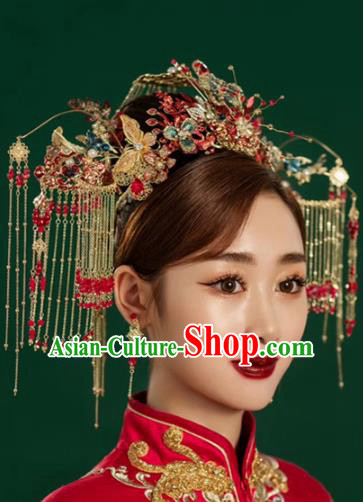 Chinese Traditional Bride Phoenix Coronet Wedding Hair Accessories Xiuhe Suit Hair Crown Full Set