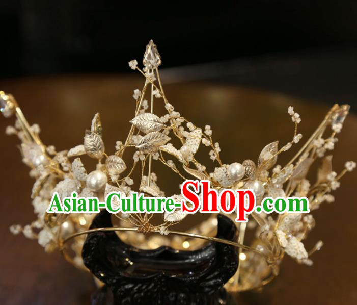 Top Wedding Golden Leaf Royal Crown Handmade Bride Accessories Europe Princess Hair Jewelry