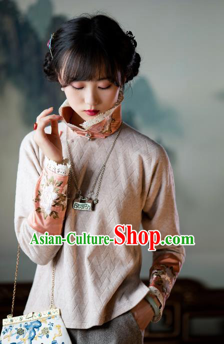 Traditional Chinese Tang Suit Blouse Upper Outer Garment Republic of China Embroidered Pink Shirt for Women