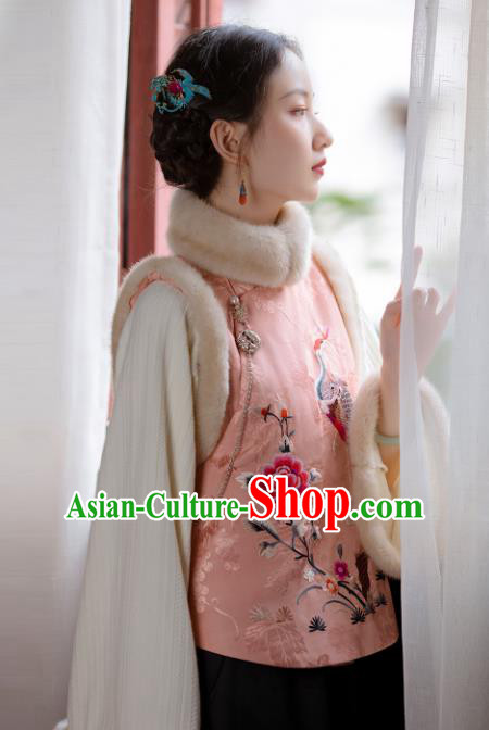 Chinese Traditional Pink Silk Cotton Padded Jacket Tang Suit Outer Garment Embroidered Short Coat for Women