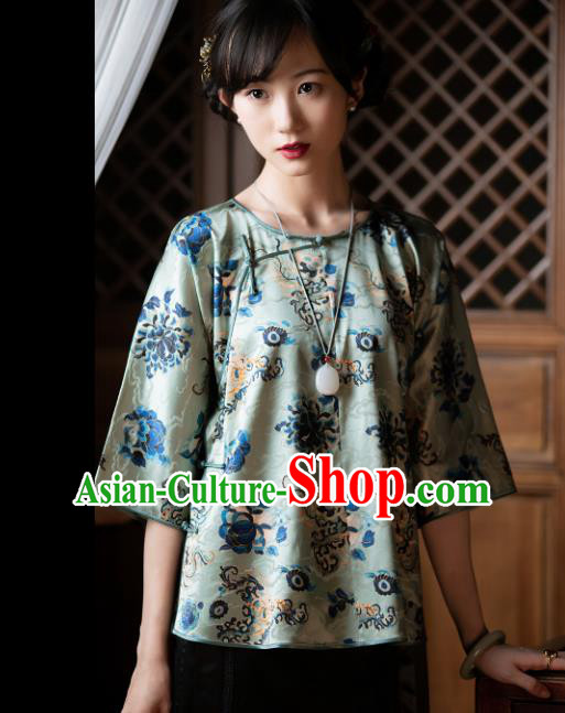 Chinese National Shirt Tang Suit Upper Outer Garment Traditional Silk Blouse for Women