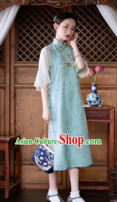 Chinese Light Blue Silk Qipao Dress Republic of China Traditional Costume National Cheongsam