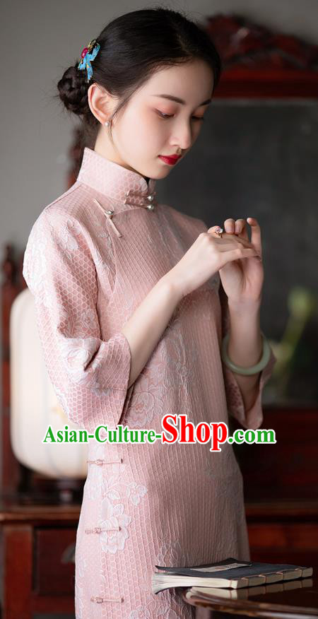 Chinese Classical Pink Qipao Dress Traditional Women Cheongsam National Costume