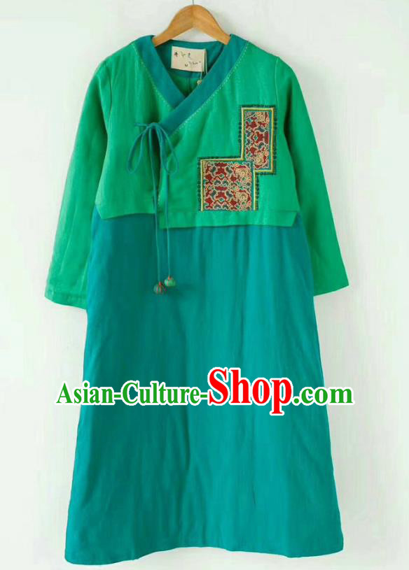 China Tang Suit Green Cotton Padded Coat Winter Outer Garment Costume National Women Traditional Coat