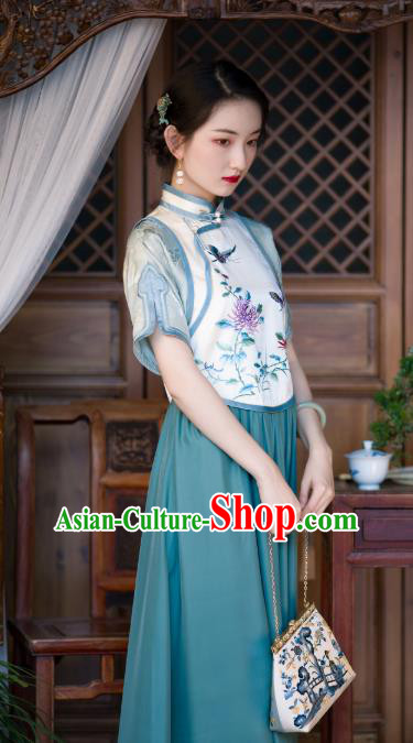 Chinese Traditional Embroidered Qipao Dress Silk Cheongsam Women Classical National Costume