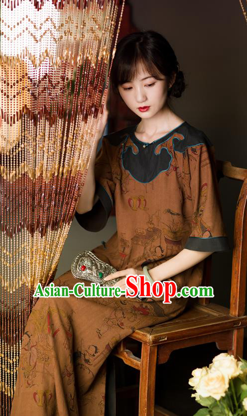 Chinese Traditional Silk Qipao Dress National Women Costume Classical Palace Lady Pattern Cheongsam