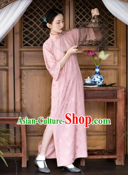 Chinese National Classical Qipao Dress Traditional Women Pink Silk Cheongsam Costume