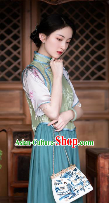 Republic of China Young Lady Cheongsam National Women Silk Qipao Dress Traditional Classical Costume