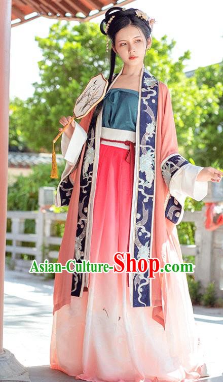 China Ancient Patrician Female Embroidered Hanfu Dress Traditional Song Dynasty Noble Lady Clothing