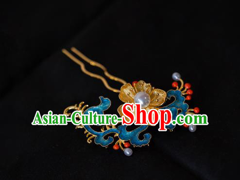 China Handmade Ancient Princess Golden Enamel Fissidens Flower Hairpin Ming Dynasty Court Lady Hair Accessories