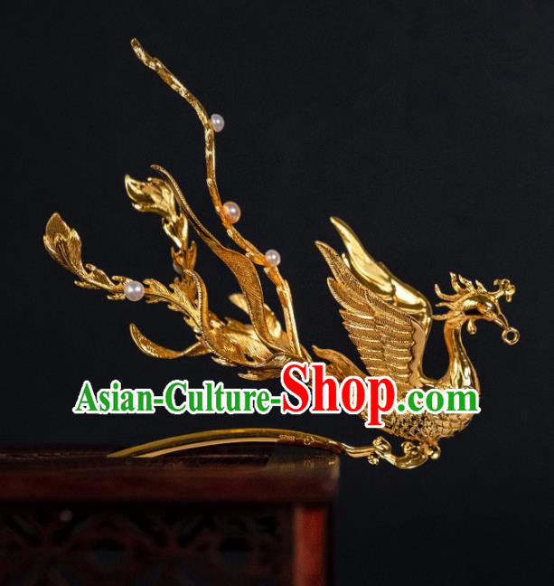 China Ancient Palace Gilding Phoenix Hairpin Ming Dynasty Queen Hair Accessories Hair Stick