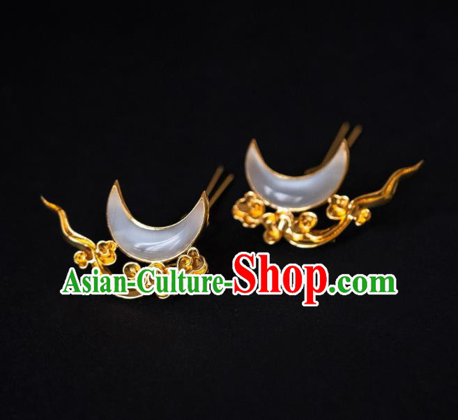 China Ming Dynasty Opal Moon Hair Accessories Ancient Palace Empress Gilding Hairpins Hair Claws
