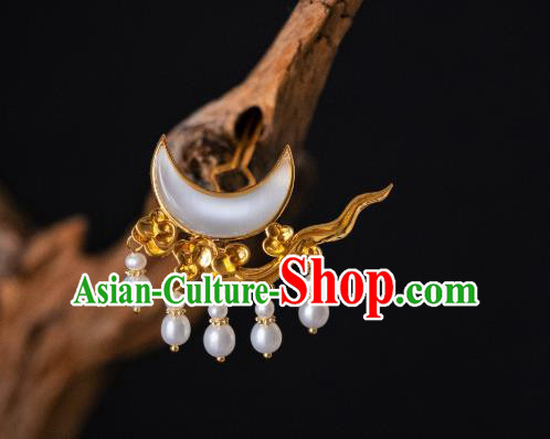 China Ancient Palace Empress Gilding Hairpins Hair Claws Ming Dynasty Opal Moon Hair Accessories