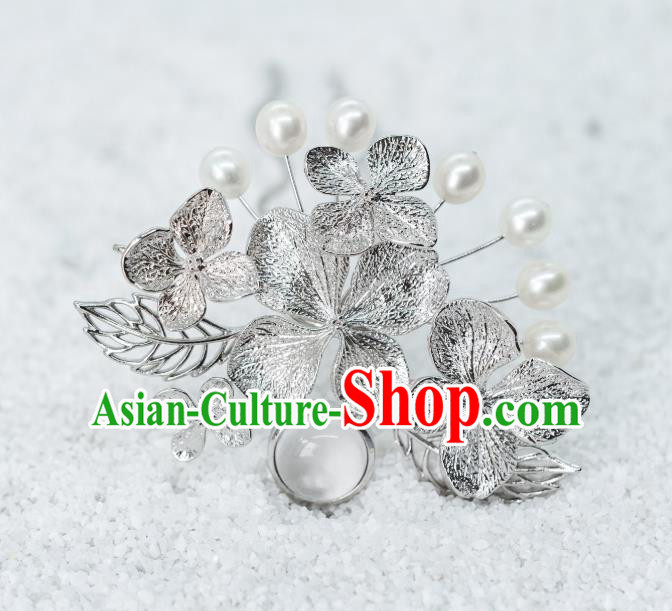 China Song Dynasty Empress Hair Sticks Ancient Palace Lady Silver Hydrangea Hairpins Hair Accessories