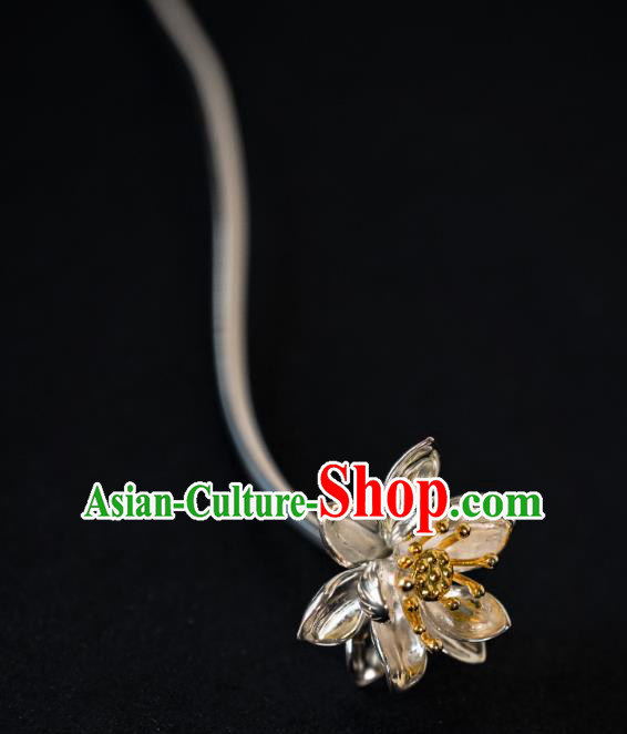 China Ming Dynasty Princess Silver Lotus Hair Stick Ancient Hairpins Palace Lady Hair Accessories