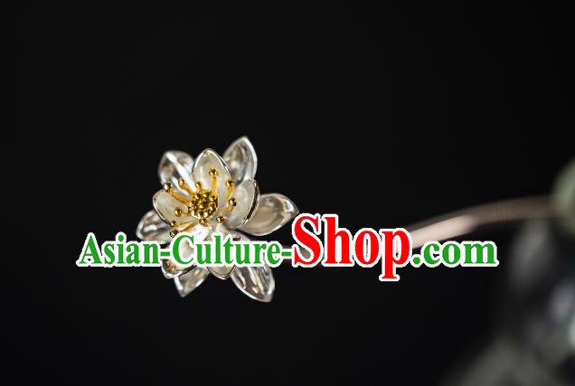 China Ming Dynasty Princess Silver Lotus Hair Stick Ancient Hairpins Palace Lady Hair Accessories