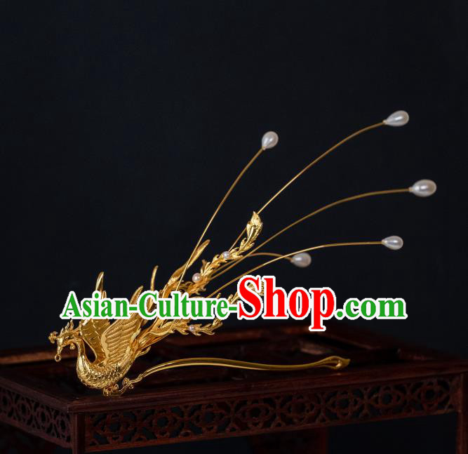 China Ancient Palace Queen Hairpin Ming Dynasty Empress Hair Accessories Gilding Phoenix Hair Stick