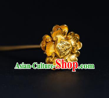 China Ancient Court Empress Hair Accessories Gilding Peony Hairpins Traditional Ming Dynasty Palace Hair Stick