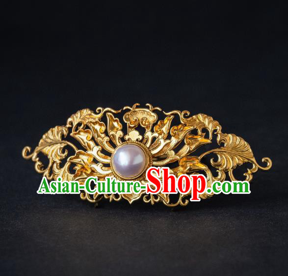 China Ming Dynasty Empress Hair Accessories Ancient Palace Queen Hairpin Gilding Lotus Hair Crown