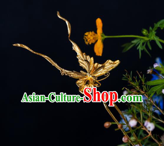 China Ancient Court Empress Gilding Hair Accessories Butterfly Hairpins Traditional Song Dynasty Palace Hair Stick