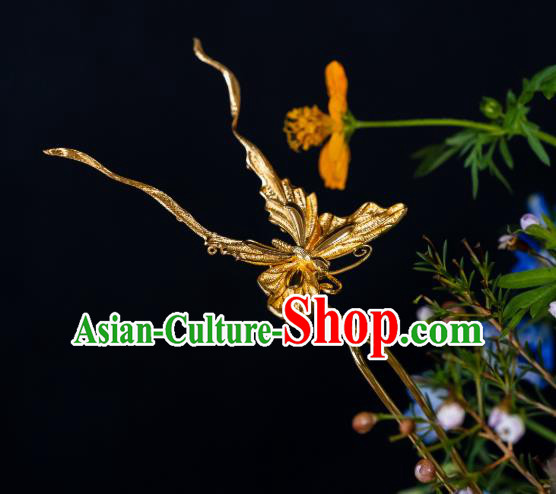 China Ancient Court Empress Gilding Hair Accessories Butterfly Hairpins Traditional Song Dynasty Palace Hair Stick