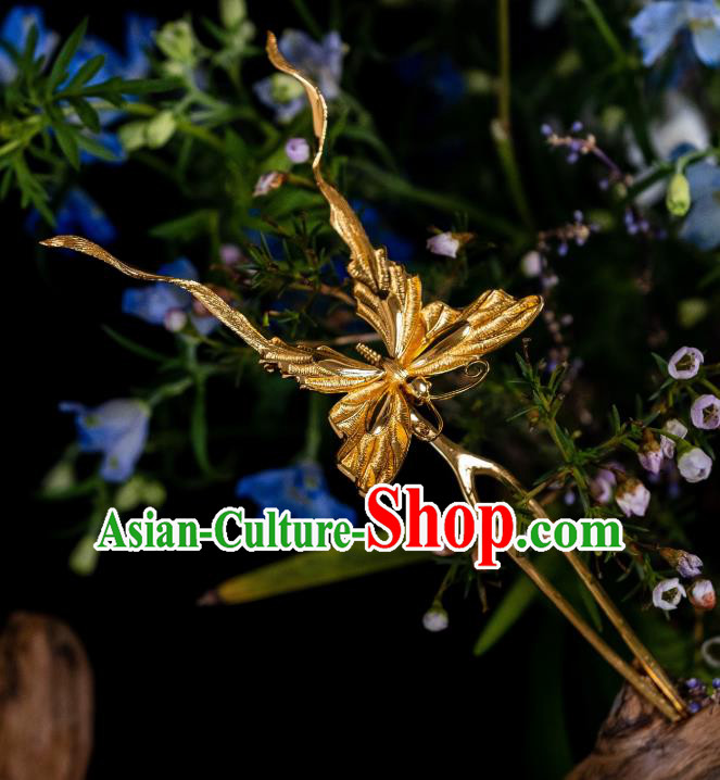 China Ancient Court Empress Gilding Hair Accessories Butterfly Hairpins Traditional Song Dynasty Palace Hair Stick
