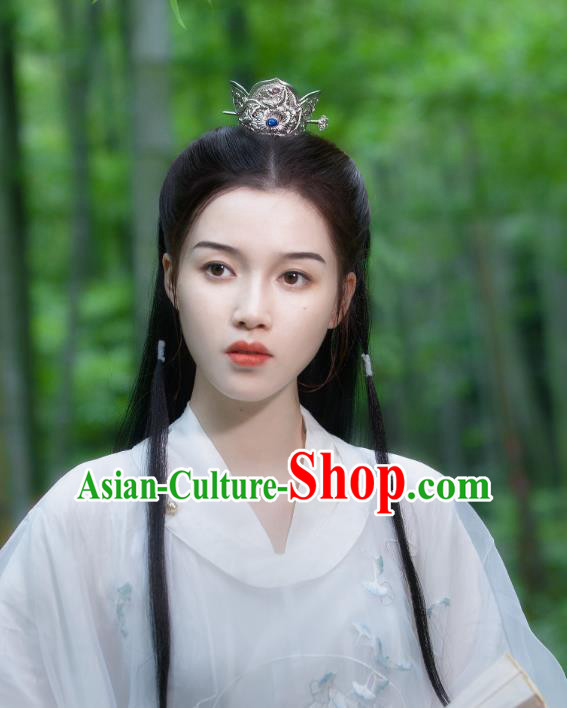 China Traditional Silver Hair Crown Tang Dynasty Female Swordsman Hair Stick Ancient Peony Hair Accessories