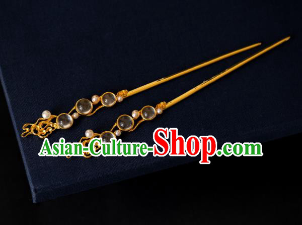 China Ancient Gilding Cloud Hair Accessories Traditional Tang Dynasty Crystal Hair Stick Hairpin